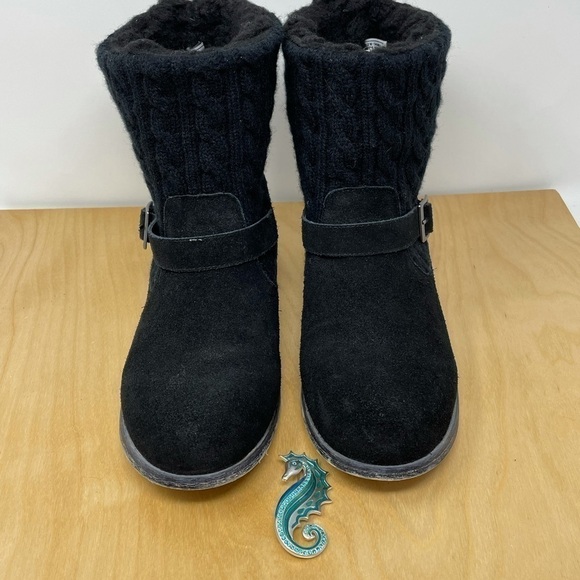 BearPaw Black Suede/Knit Shania Ankle Boots Sz 9 - Picture 2 of 9